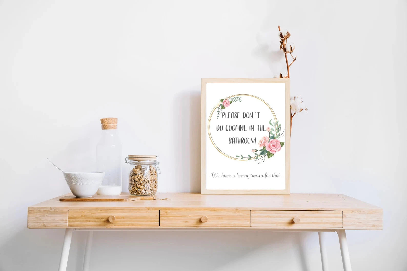 Poster „Please don’t do cocaine in the bathroom - Boho“ – DIN A3 mit Rahmen -  from DieBallerei