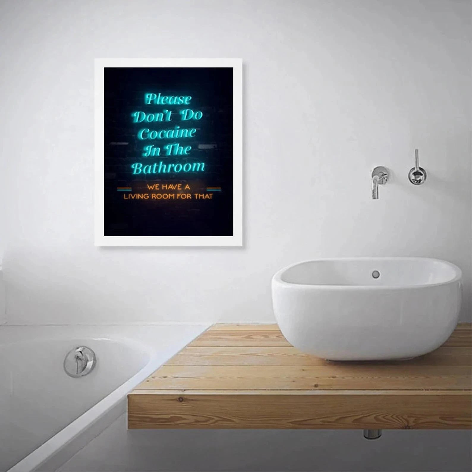 Poster „Please don’t do Cocaine in the Bathroom“ – Neon-Türkis (DIN A3 mit Rahmen) -  from DieBallerei