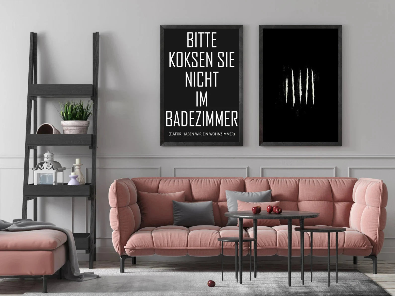 Poster-Set „Bitte koksen Sie nicht im Badezimmer + Lines“ – 2x DIN A3 mit Rahmen -  from DieBallerei