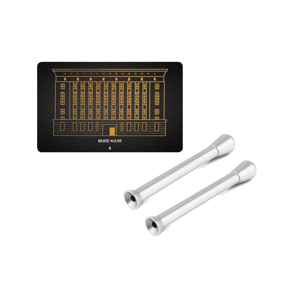 Exklusives Set: 2 Silberne Ziehröhrchen aus Aluminium & Berghain Hack-Karte -  from DieBallerei