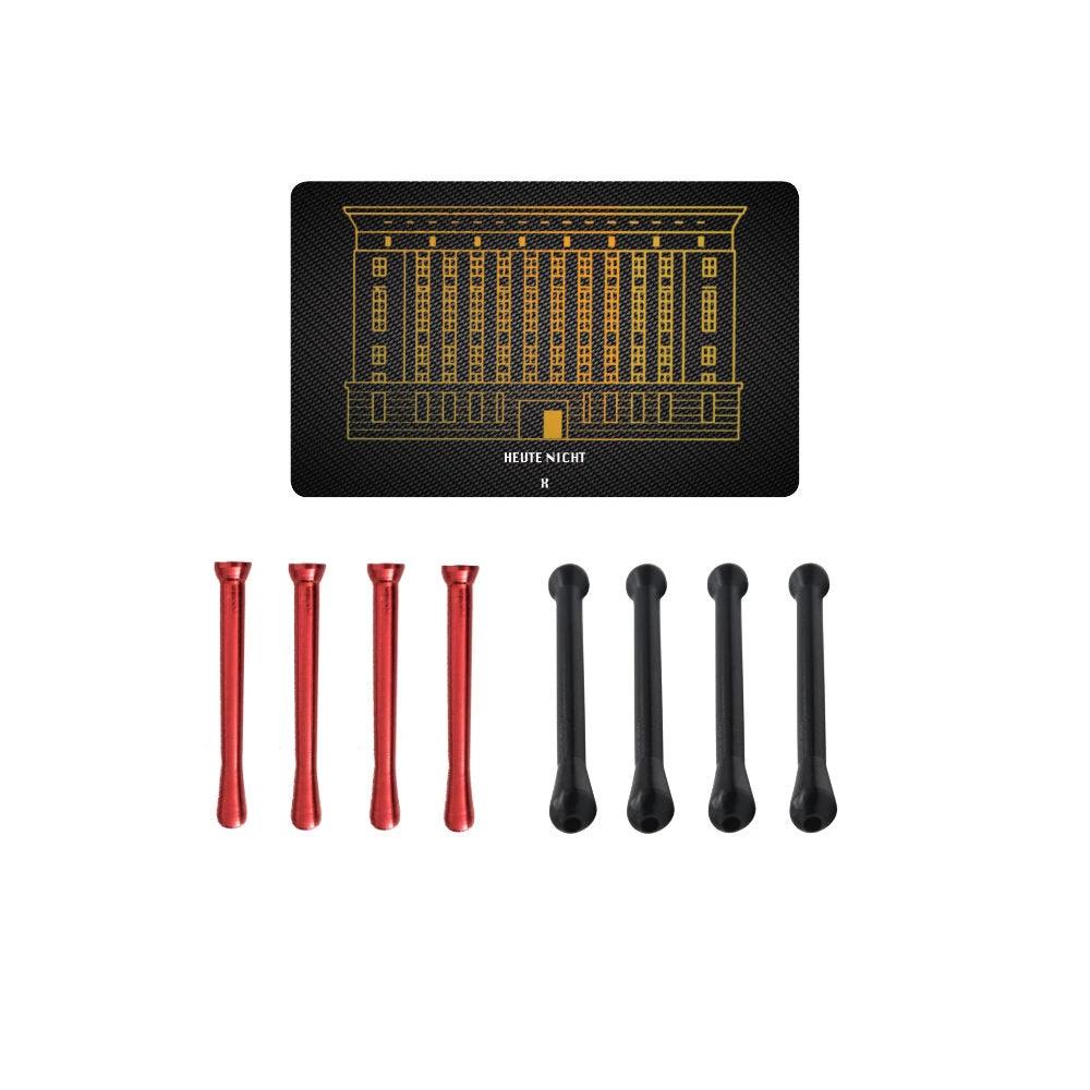 Praktisches Set – 8 Ziehröhrchen Rot und Schwarz & Berghain-Hack Karte -  from DieBallerei