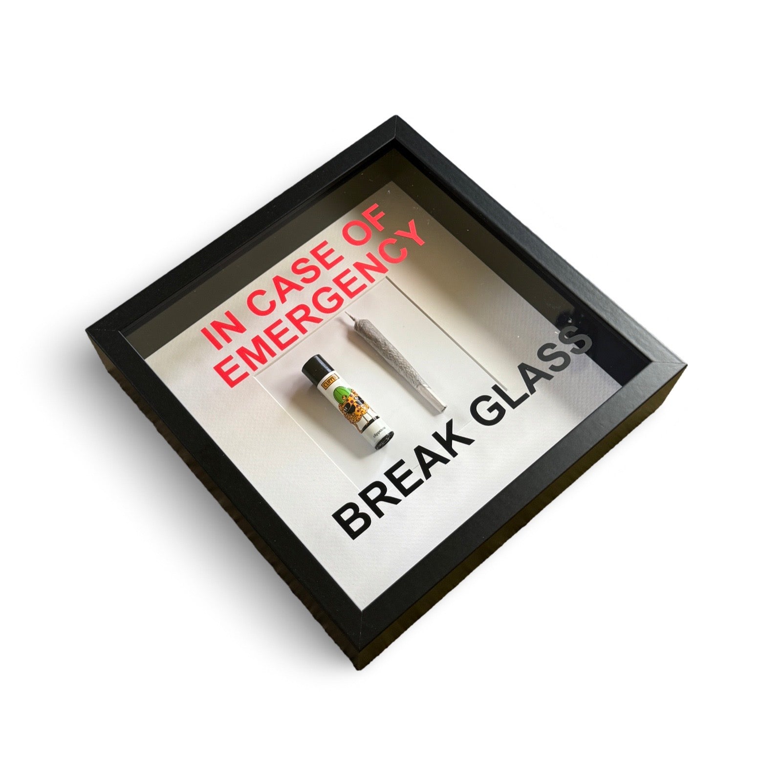 Wandschmuck "In Case of Emergency – Break Glass - Joint" Schwarzer Rahmen