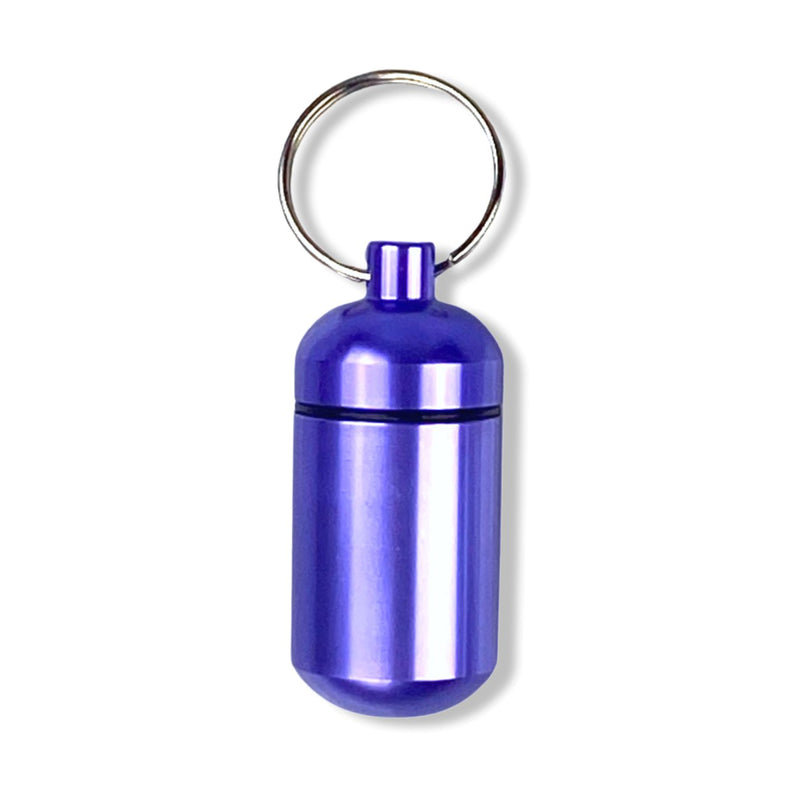 Pill box key ring with screw cap with plenty of storage space in many colors to choose from