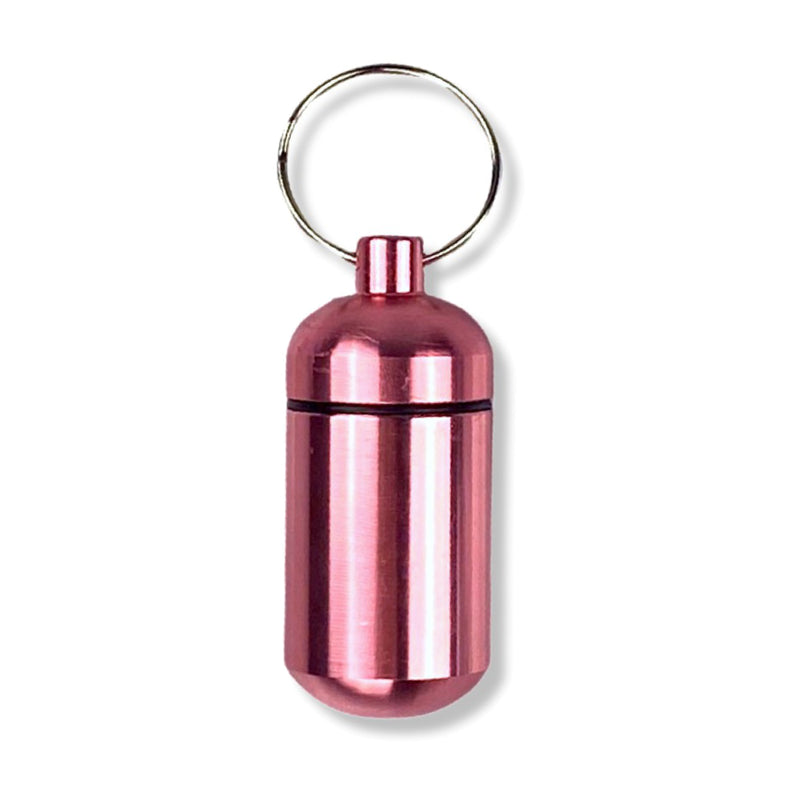 Pill box key ring with screw cap with plenty of storage space in many colors to choose from