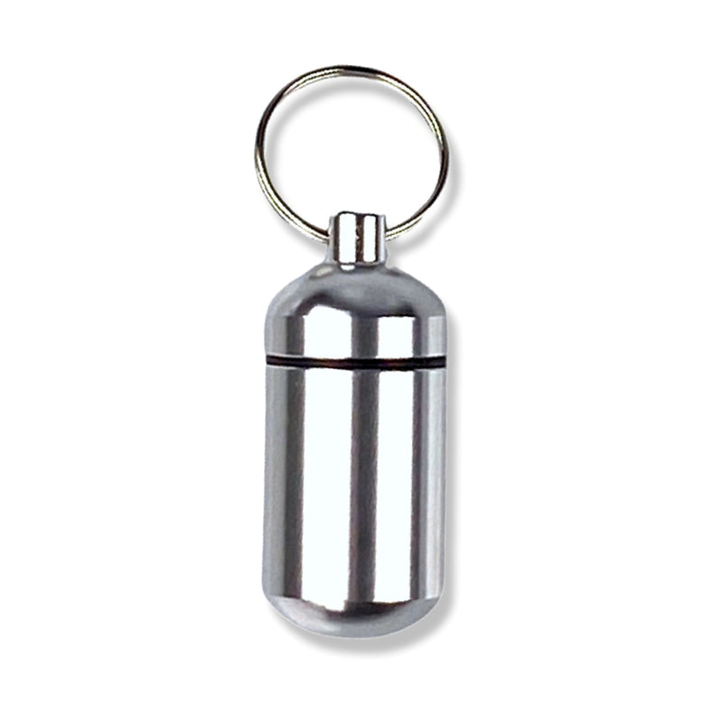 Pill box key ring with screw cap with plenty of storage space in many colors to choose from