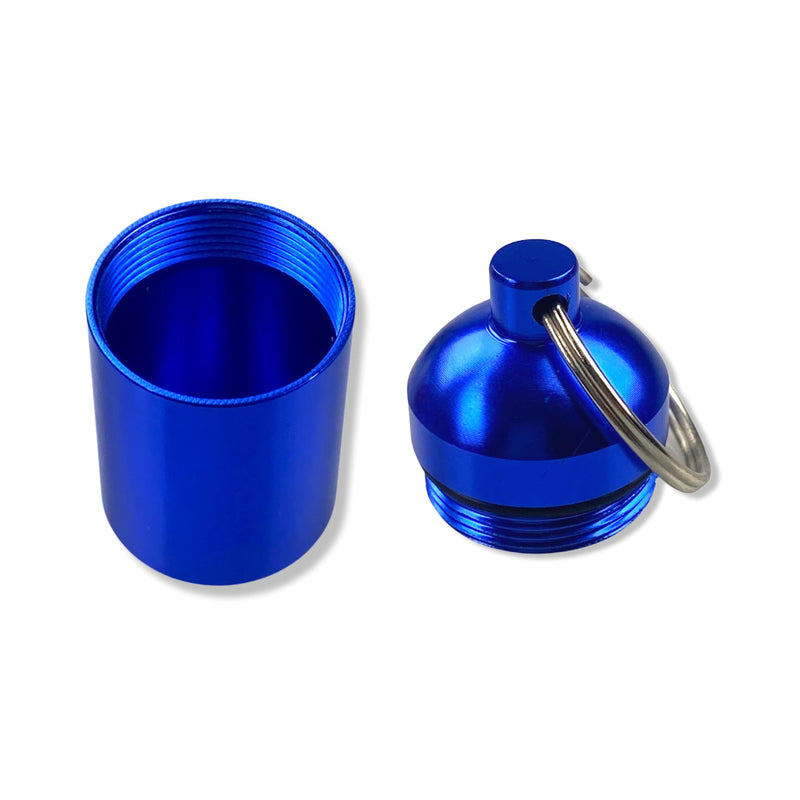 Pill box key ring with screw cap with plenty of storage space in many colors to choose from