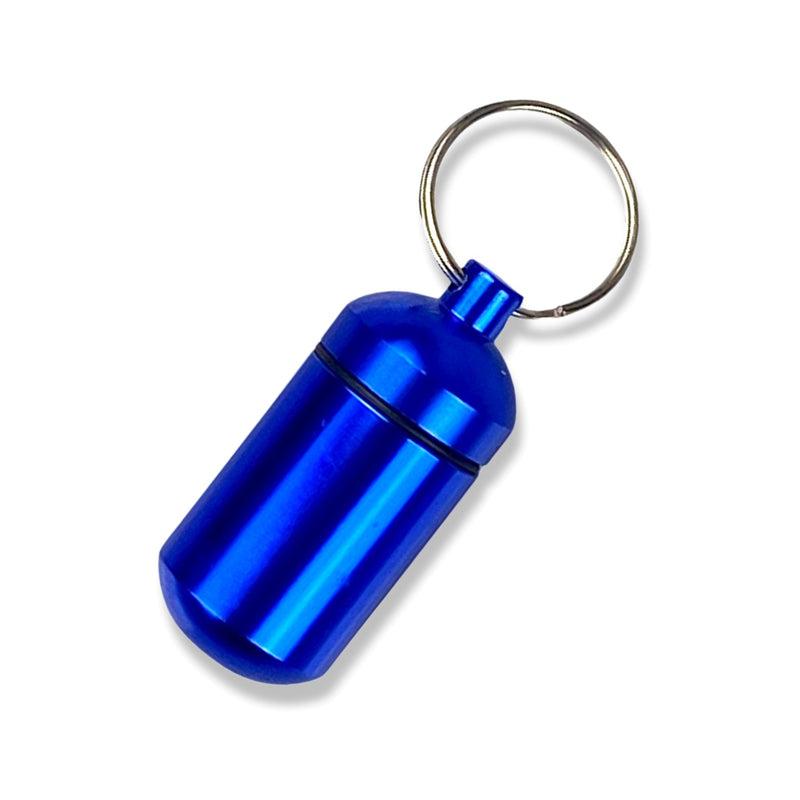 Pill box key ring with screw cap with plenty of storage space in many colors to choose from