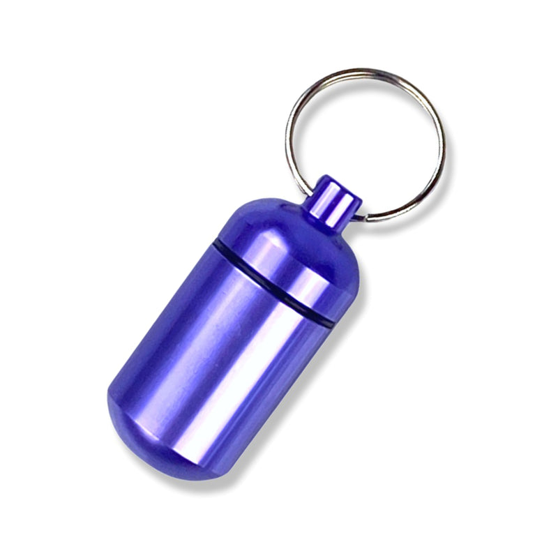 Pill box key ring with screw cap with plenty of storage space in many colors to choose from