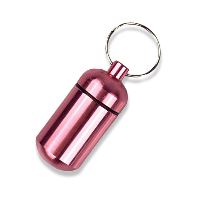 Pill box key ring with screw cap with plenty of storage space in many colors to choose from