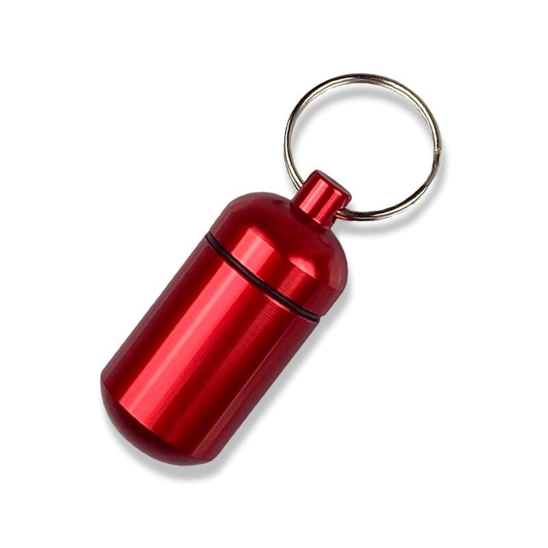 Pill box key ring with screw cap with plenty of storage space in many colors to choose from