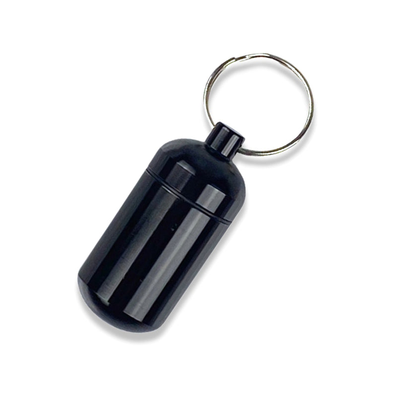 Pill box key ring with screw cap with plenty of storage space in many colors to choose from