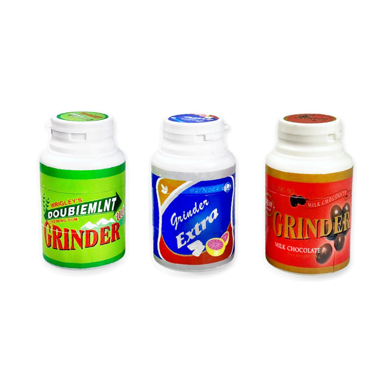 Grinder in chewing gum can look, 3 layers of plastic with magnet Smoking mill (80mm x 38mm) various colors