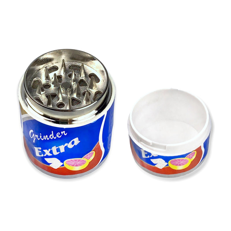 Grinder in chewing gum can look, 3 layers of plastic with magnet Smoking mill (80mm x 38mm) various colors