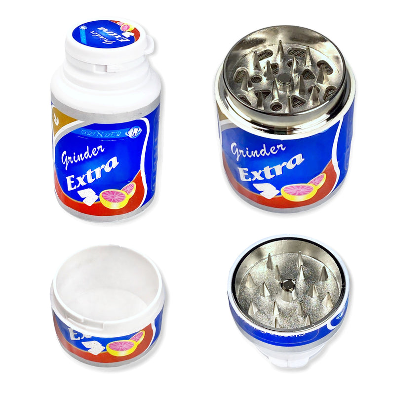 Grinder in chewing gum can look, 3 layers of plastic with magnet Smoking mill (80mm x 38mm) various colors