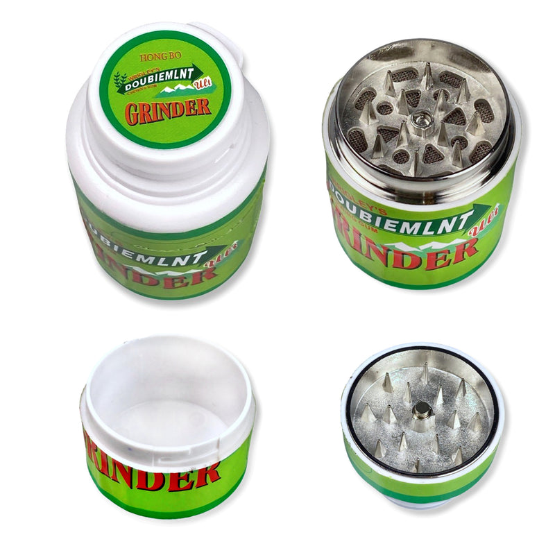 Grinder in chewing gum can look, 3 layers of plastic with magnet Smoking mill (80mm x 38mm) various colors