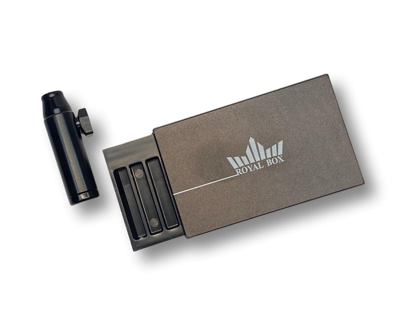 Royal Box including integrated tube plus free dispenser for snuff Sniff Snuff dispenser for on the go in black