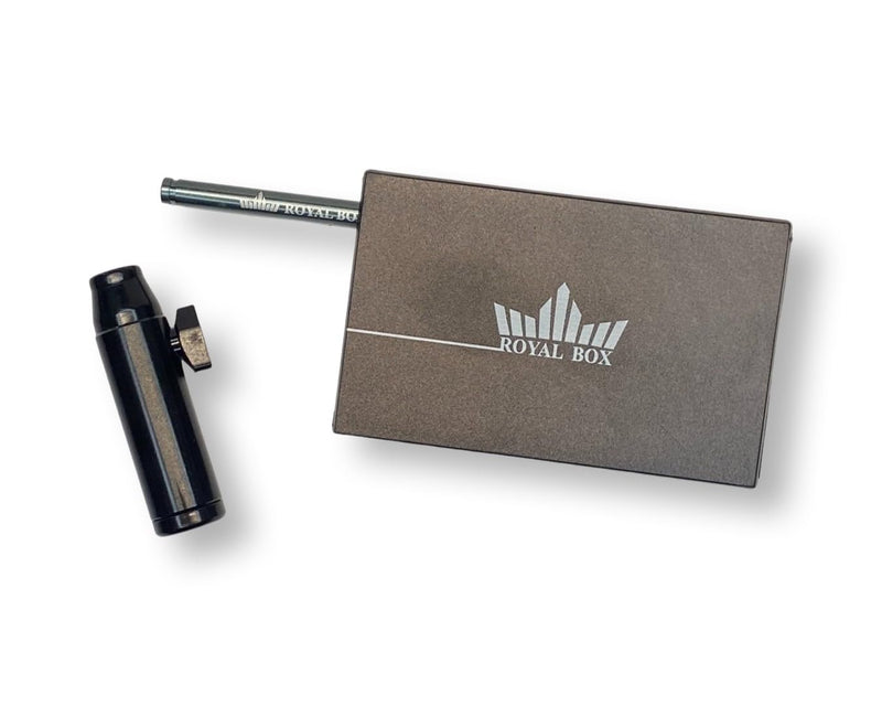 Royal Box avec tube intégré et distributeur gratuit pour tabac à priser Sniff Distributeur de tabac à priser pour les déplacements en noir