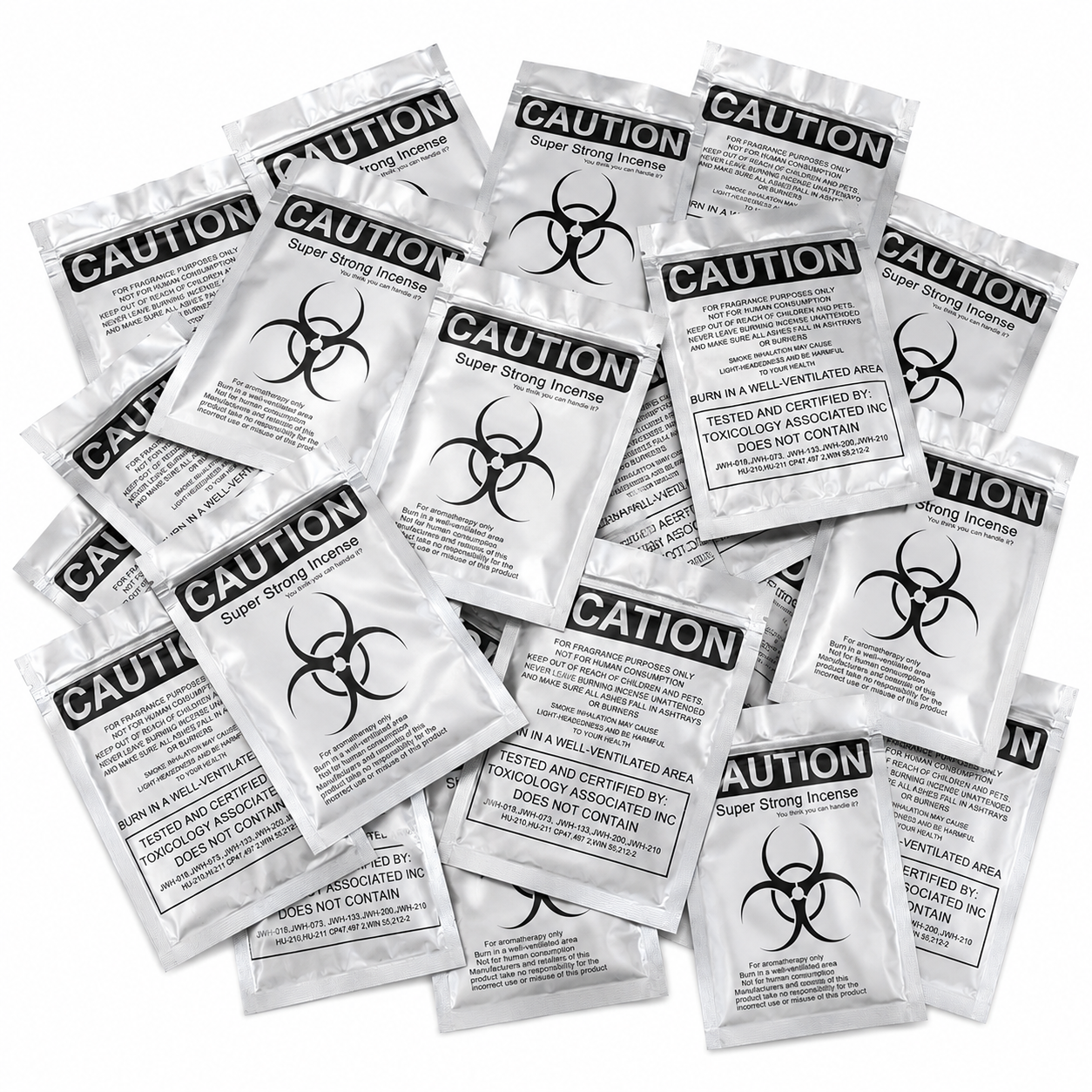 5er Pack Zip-Beutel „Caution – Super Strong Incense“ Silber