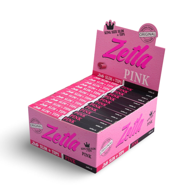 Papiers Zetla Rose + Filtres King Size Slim - Papier de haute qualité, combustion lente en rose