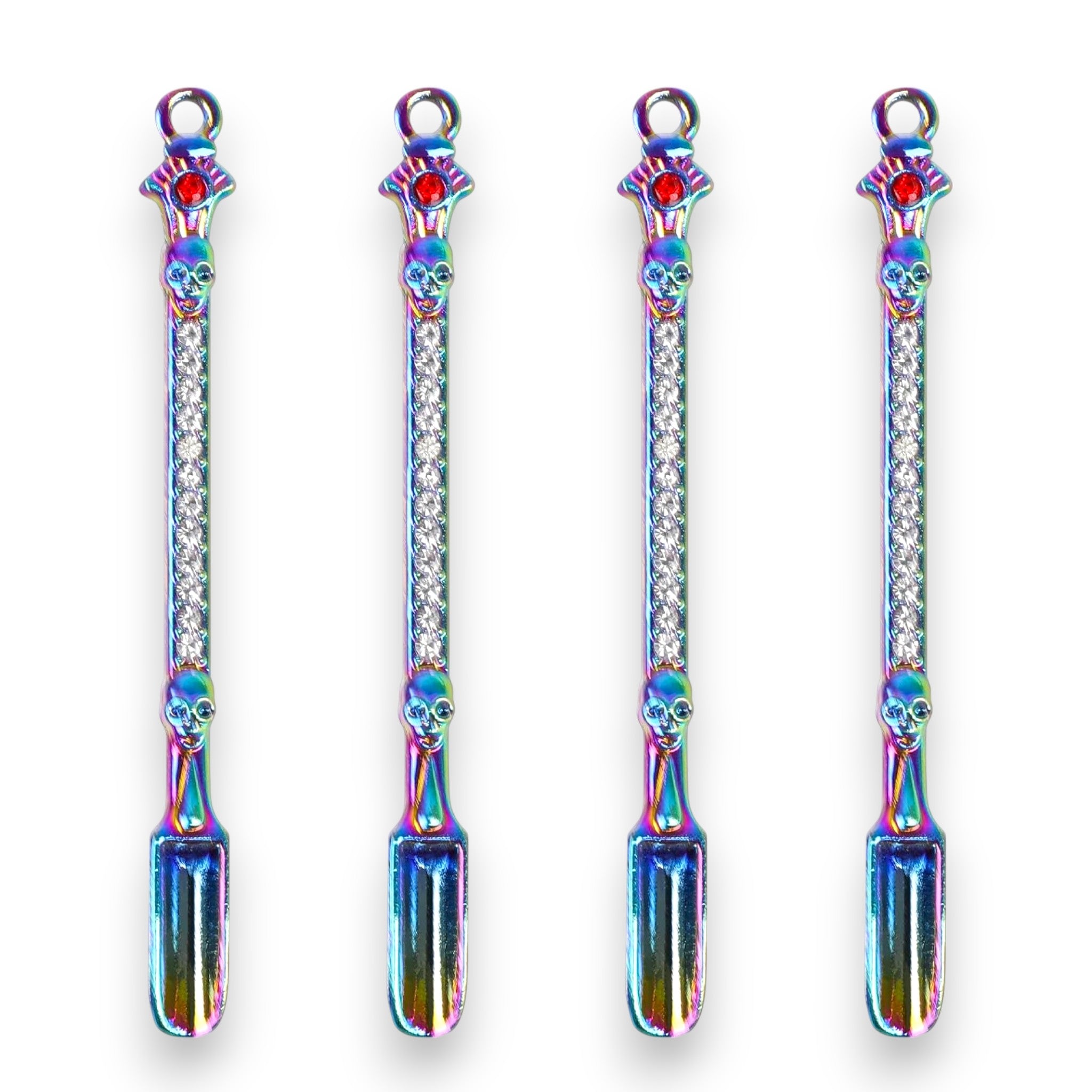 4x Cuillère scintillante en design crâne – Effet arc-en-ciel avec incrustation de strass