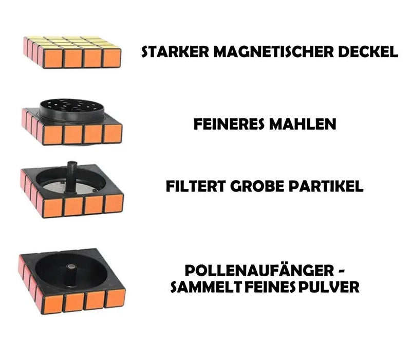 Grinder 4 Schichten im Zauberwürfel/Rubiks Cube Design (58mm x 58mm) bunt