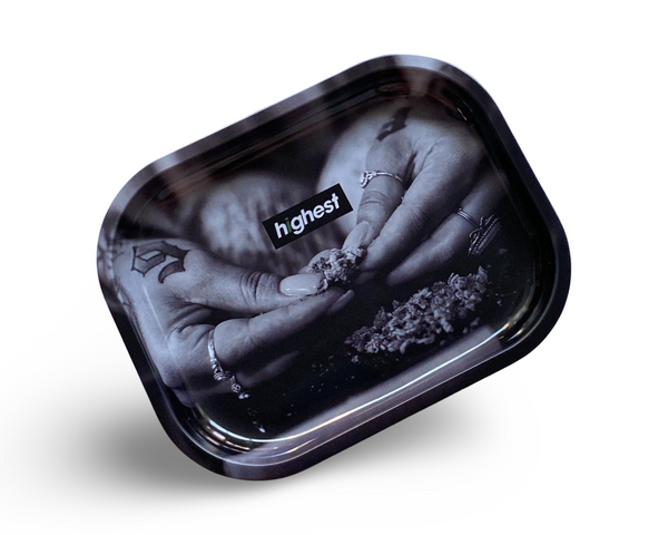 Bauunterlage Black and White Rolling Tray Weed Girl Stoner Highest Drehunterlage aus Blech/Metall High Hands