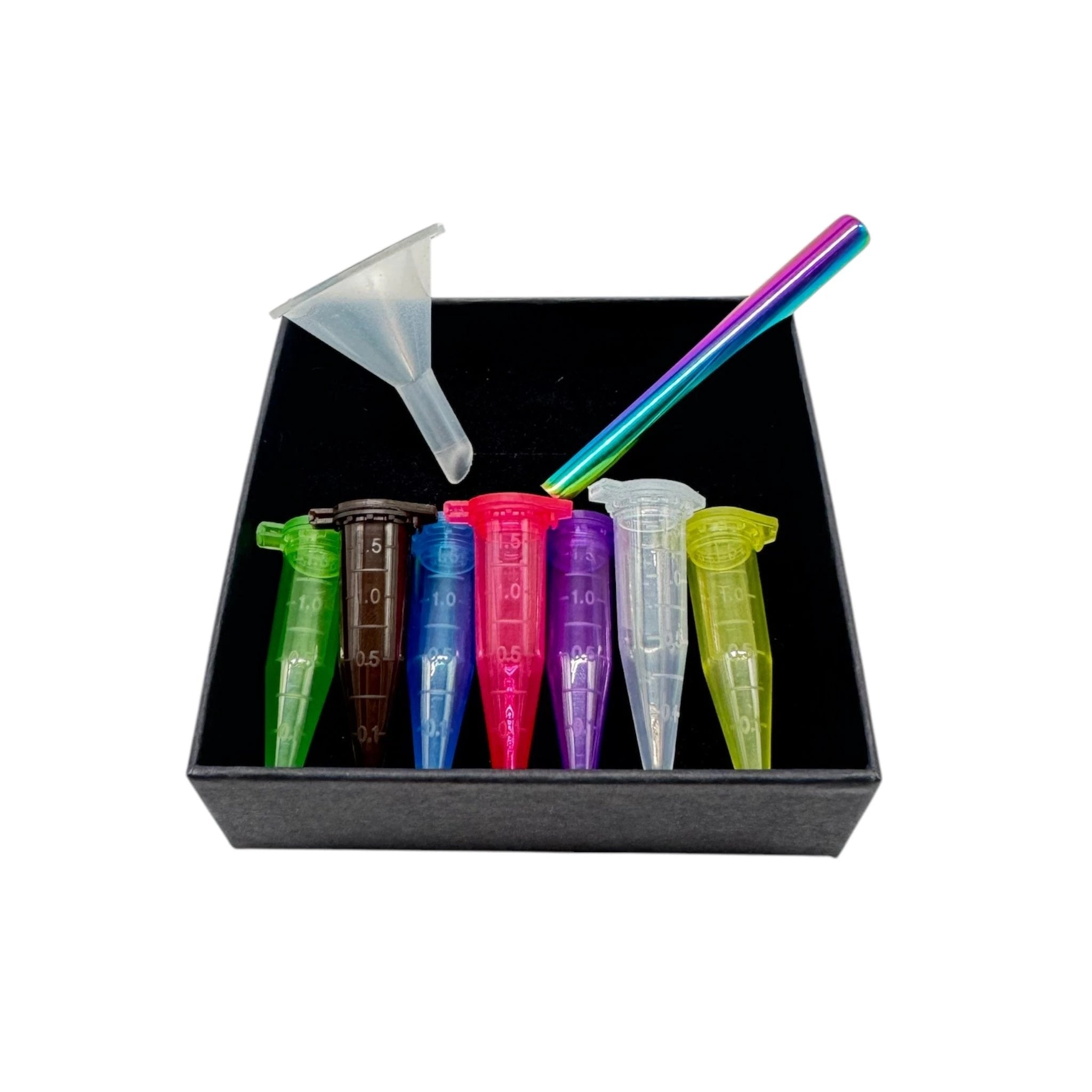 Bunte Mikro-Kapseln Set mit Mini-Trichter und Regenbogen Ziehröhrchen in Geschenkbox -  from DieBallerei