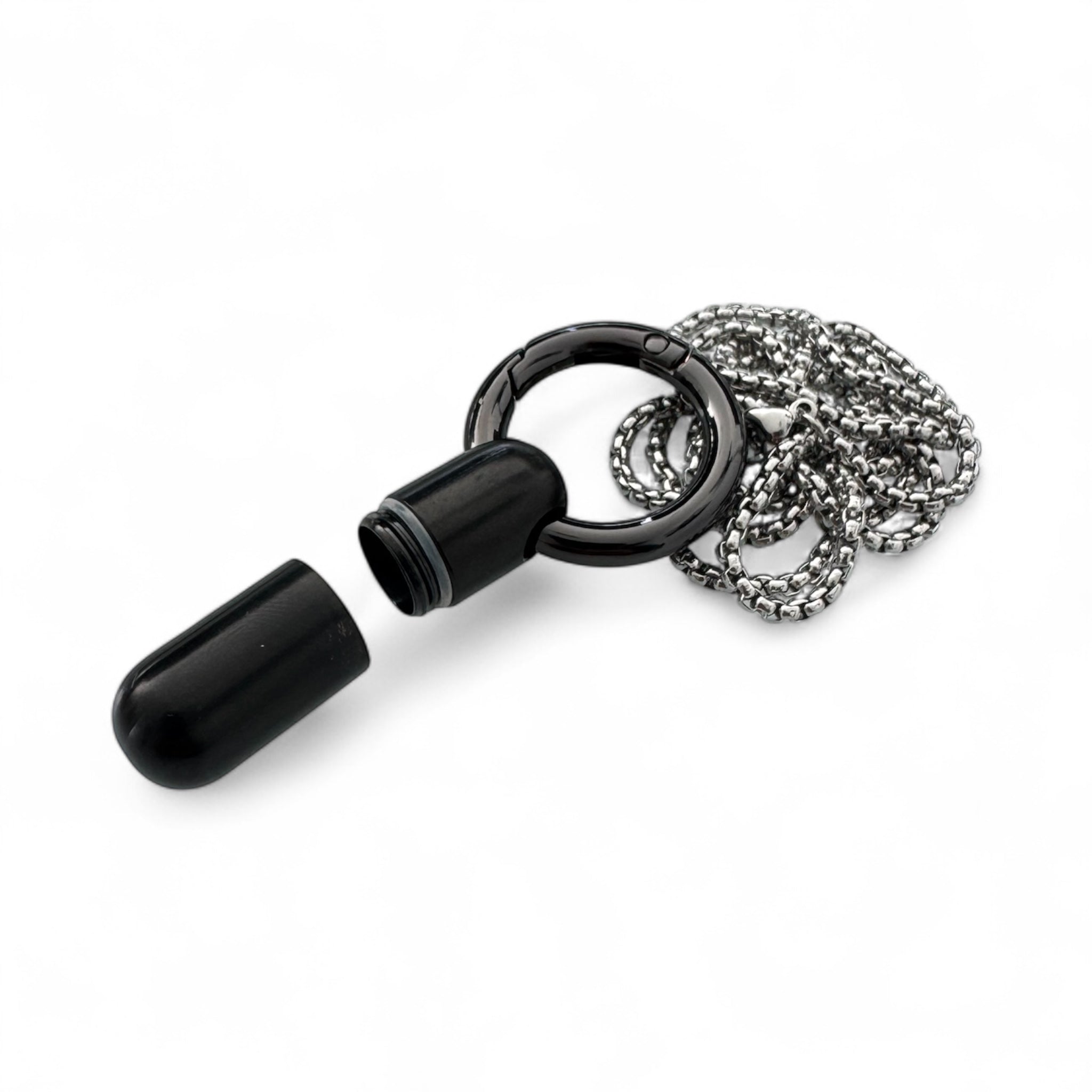 Capsule Anhänger – Stilvoll & immer dabei 2 in 1 Halskette und Schlüsselanhänger - Schwarz