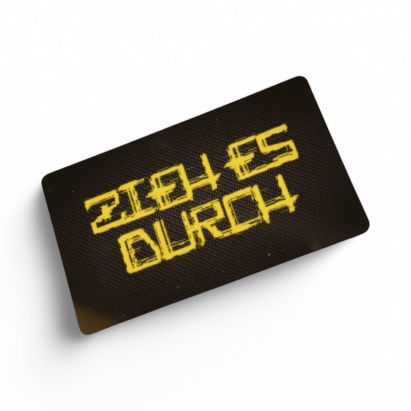 Card "PULL IT THROUGH" in carbon look in EC card/ID card format for snuff - hack card - yellow