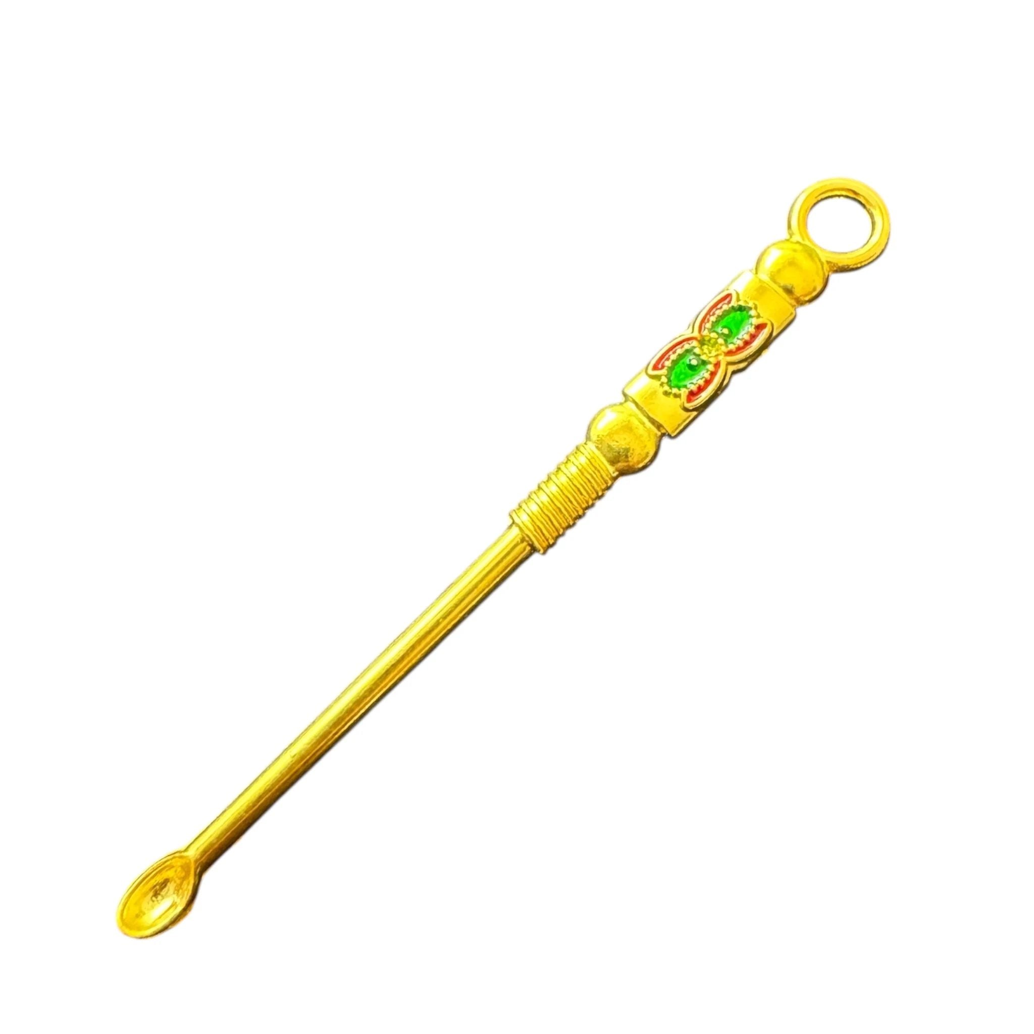 Goldener Mini-Löffel mit grün-roter Verzierung – 6,9 cm und Öse -  from DieBallerei
