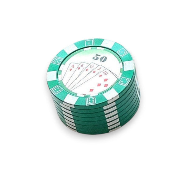 Broyeur aspect jetons de poker (45 mm) 3 couches en aluminium avec aimant moulin à fumer Cookie Funny Fun Stoner herbe vert