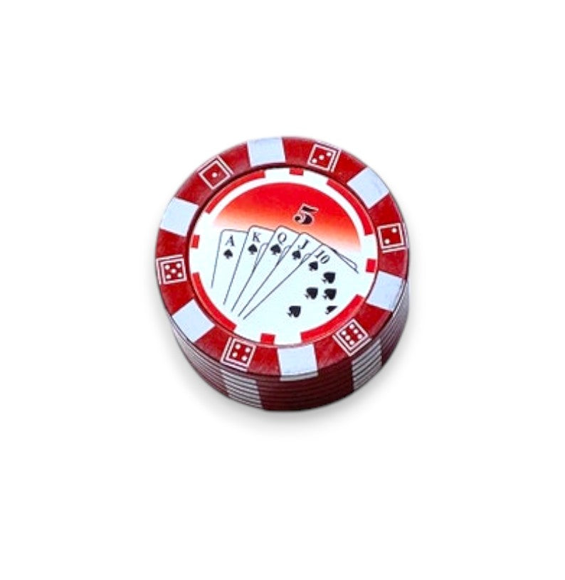 Grinder in Poker Chips Optik (45mm) 3 Schichten Aluminium mit Magnet Smoking Mühle Cookie Lustig Spaß Stoner Herb Rot