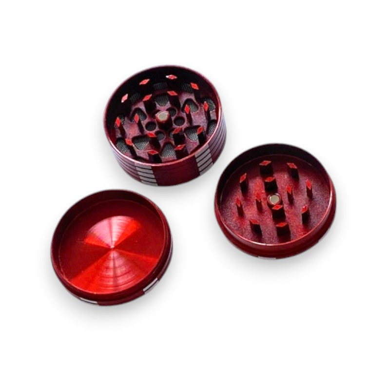 Grinder in Poker Chips Look (45mm) 3 Layers Aluminum with Magnet Smoking Mill Cookie Funny Fun Stoner Herb Red