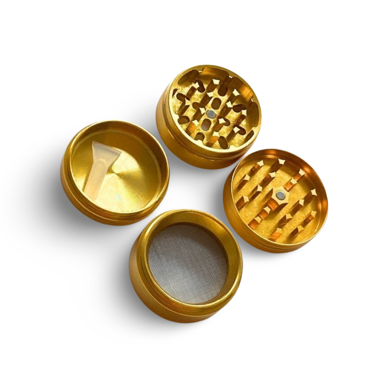 Grinder in edlem Gold  (50mm) 3 Schichten Aluminium mit Magnet Smoking Mühle Cookie Stoner Herb Weed Mühle