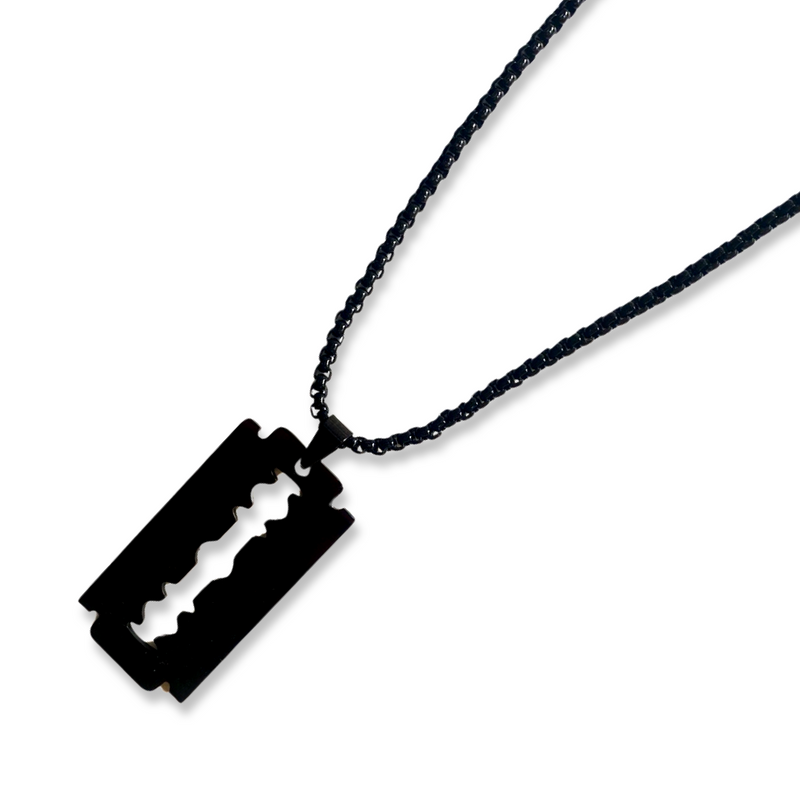 Razor blade pendant charm with necklace - length approx. 34cm chain black