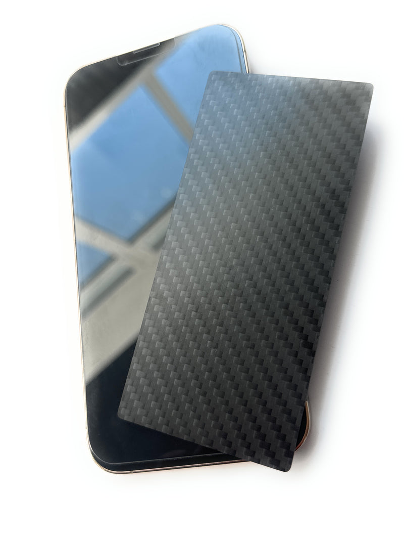 Exclusive square carbon fiber base "To Go" in pocket/mobile phone display format made of durable and long-lasting carbon, very stable and elegant 13 x 6cm