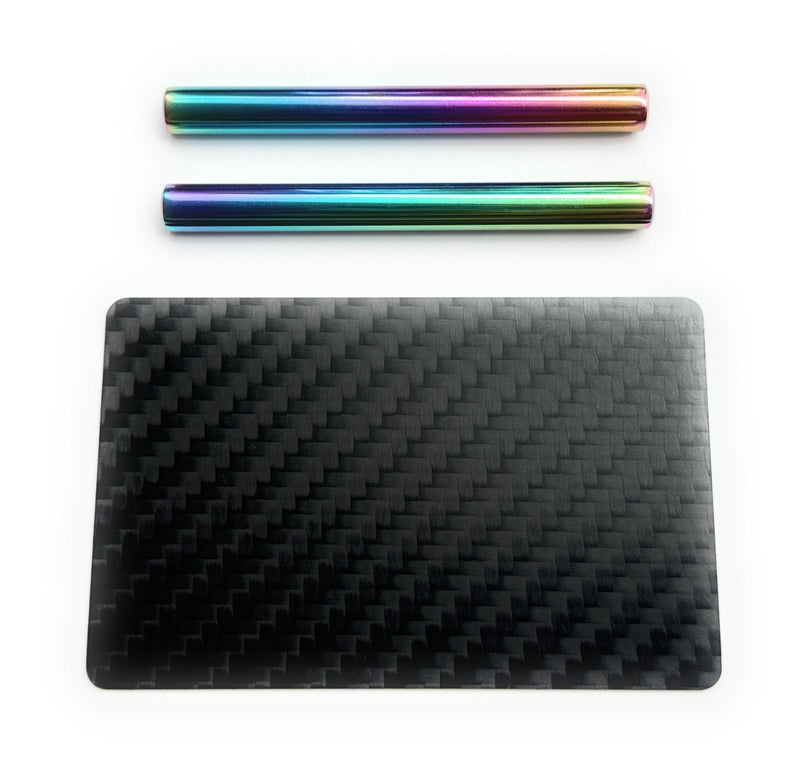 SET Rainbow Oktagon 1x Metall Brettchen inkl. 2 Ziehröhrchen und Carbon Karte im fancy Regenbogen Look Ziehunterlage stabil und edel