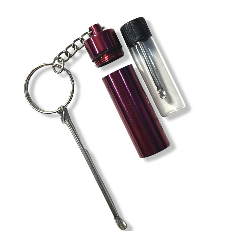 Flacon Baller avec cuillère télescopique + boîte de rangement avec pendentif et cuillère | Ensemble de tabac à priser | Distributeur de verre | Distributeur rouge