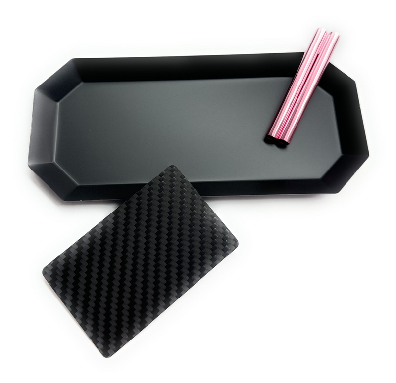 SET Schwarz Matt/Pink Oktagon 1x Metall Brettchen inkl. 2 Ziehröhrchen und Carbon Karte Ziehunterlage stabil und edel