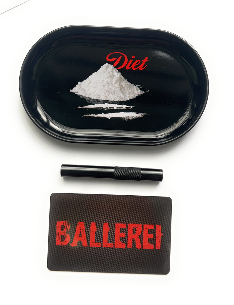 SET Diet 1x Metall (Blech) Brettchen inkl. Ziehröhrchen und Ballerei Karte/Hackkarte