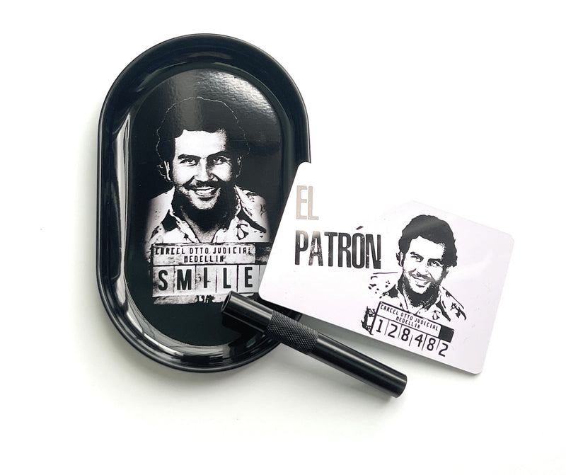 SET Escobar 1x metal (sheet metal) board including drawing tube and El Patron card/chopping card