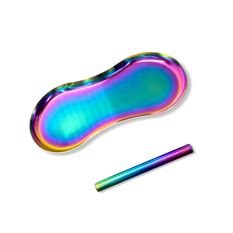 SET Regenbogen Oval 1x Metall Brettchen inkl. 1 Ziehröhrchen Ziehunterlage Classy Edel