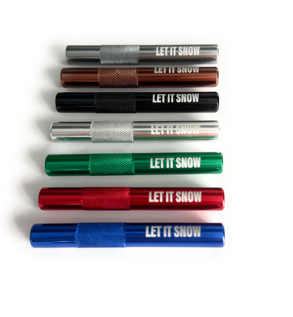 Röhrchen mit "Let it Snow" Gravur  aus Aluminum - für deinen Schnupftabak - Ziehröhrchen Länge 70mm 7 Farben zur Wahl