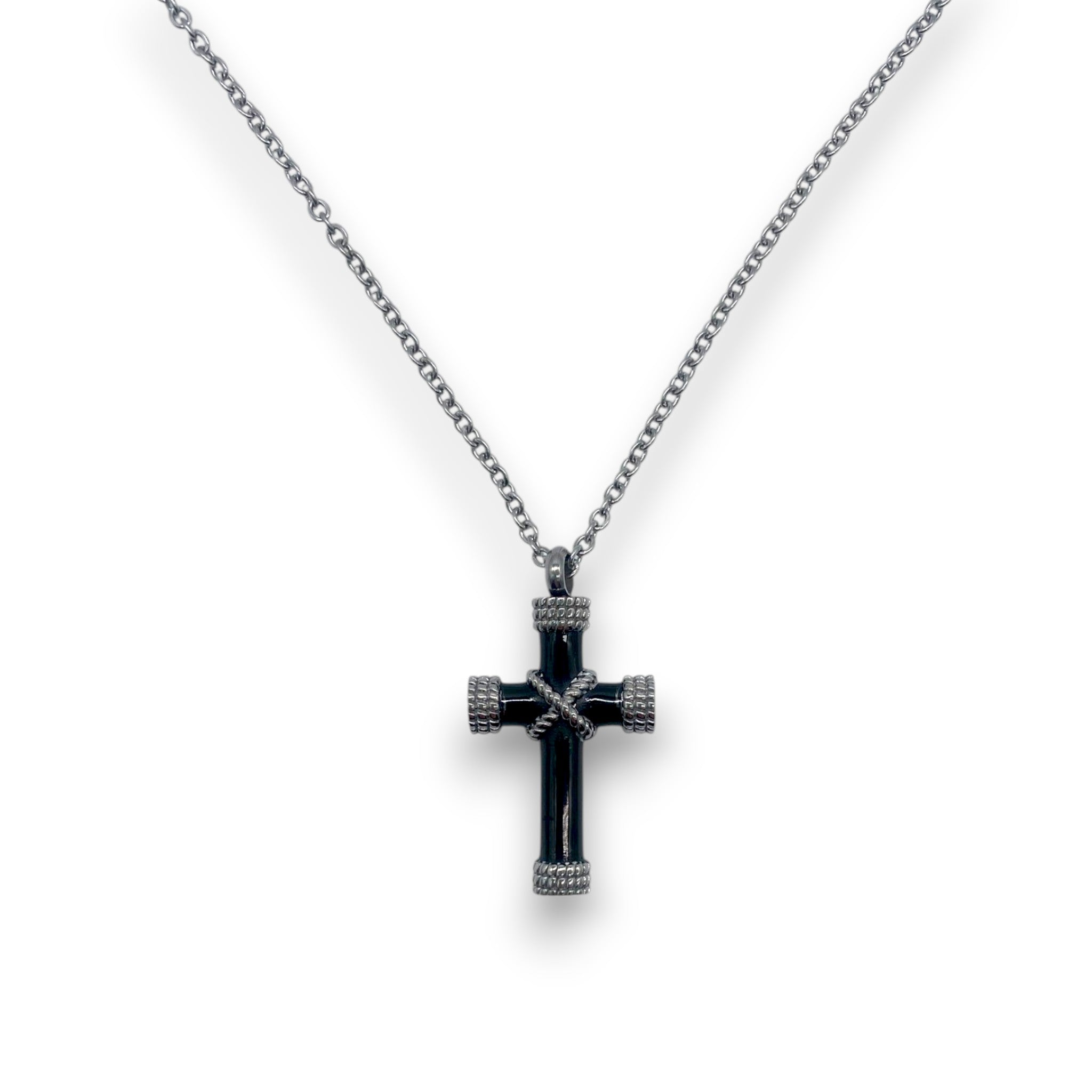 Kreuz Kette mit Anhänger Portionierer sniff snuff bottle Stainless steel Necklace Schwarz