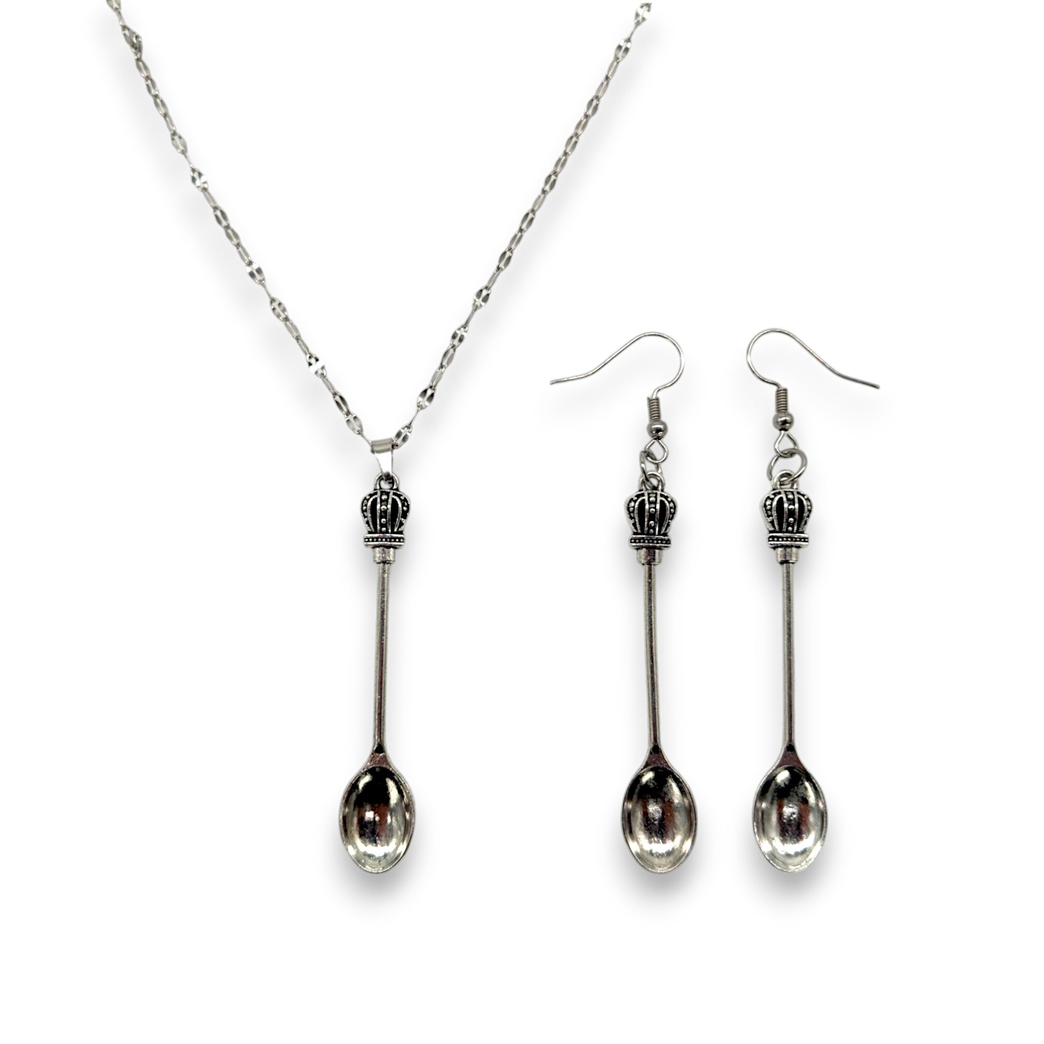 Ensemble de bijoux mini cuillère pendentif avec collier et boucles d'oreilles en argent