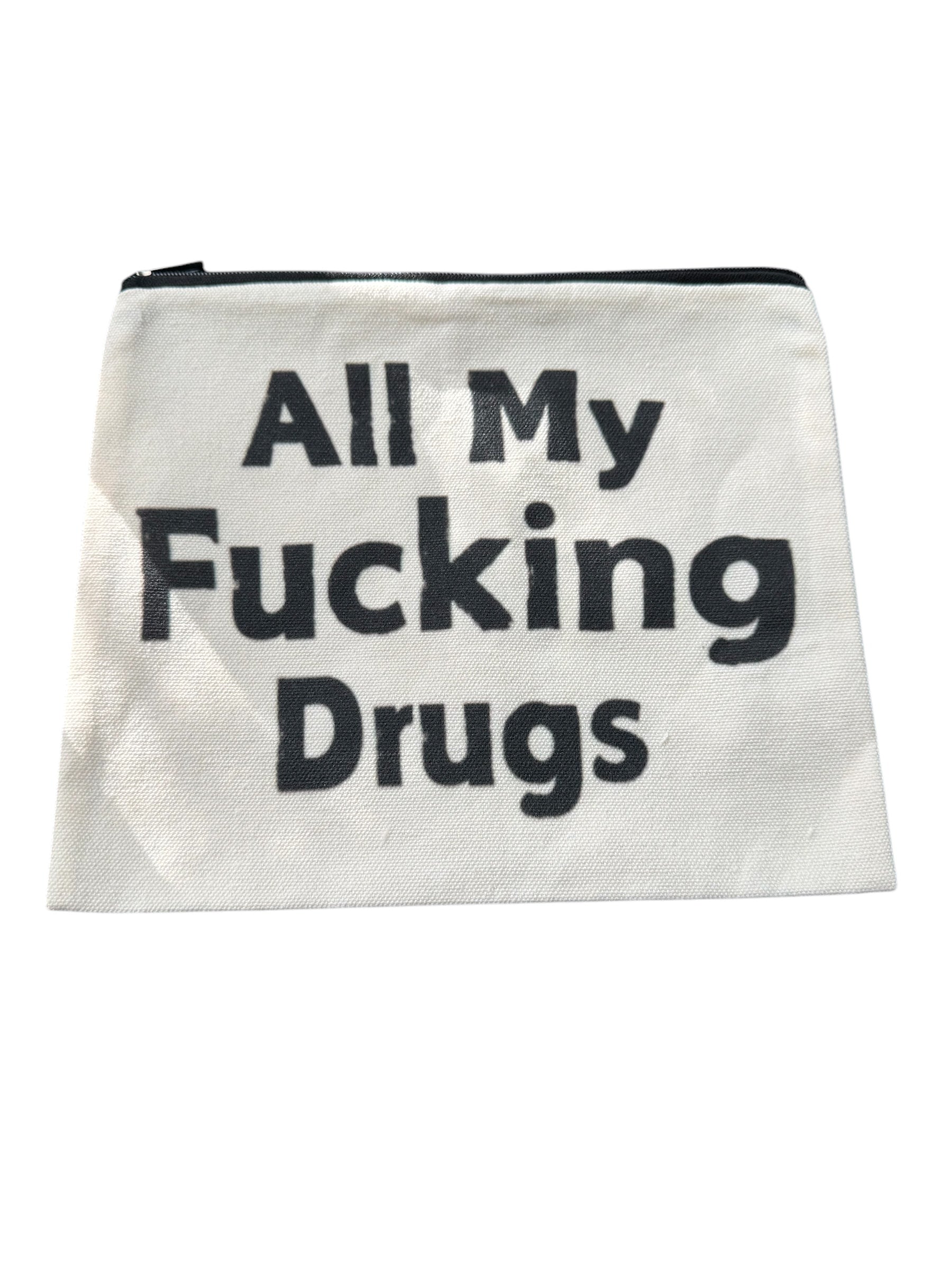 Canvas-Aufbewahrungsbeutel mit Reißverschluss – „All my Fucking Drugs“-Design beige