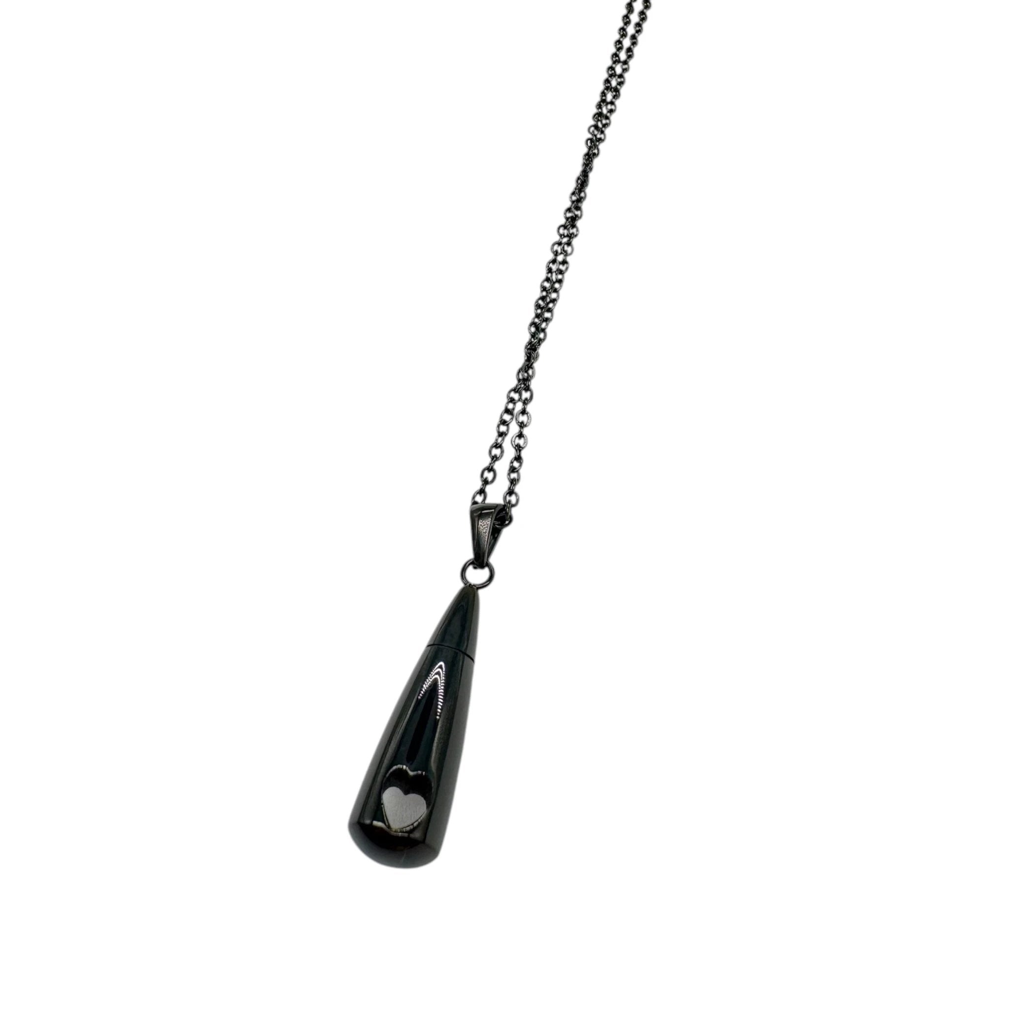 Schwarze Kette mit befüllbarem Kapsel-Anhänger – mit Herzöffnung, ca. 28 cm -  from DieBallerei