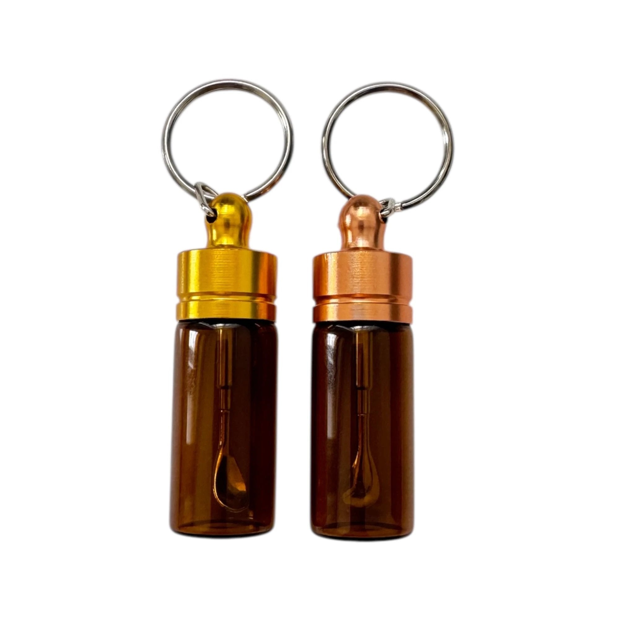 Stabiler Spender mit Teleskoplöffel – Schlüsselanhänger Braun mit Gold oder Rosé-Gold Deckel -  from DieBallerei