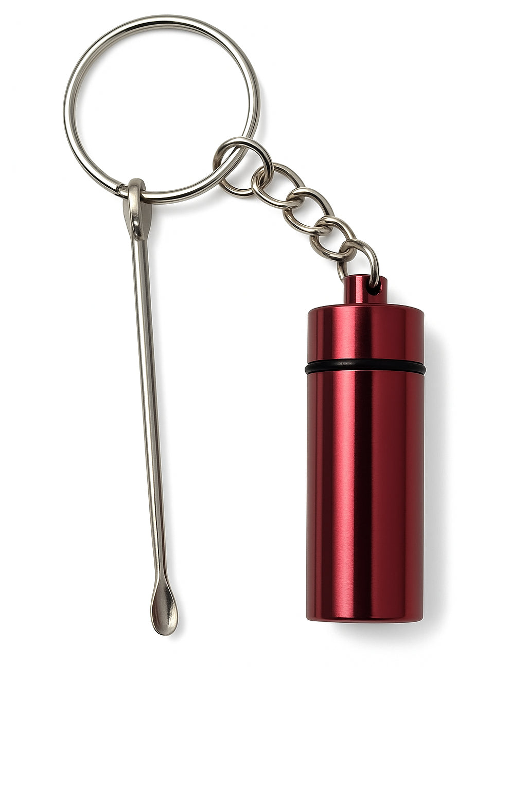 Baller-Fläschchen & Aluminium-Pillenbox mit Löffel – Rot - Praktisch & stilvoll