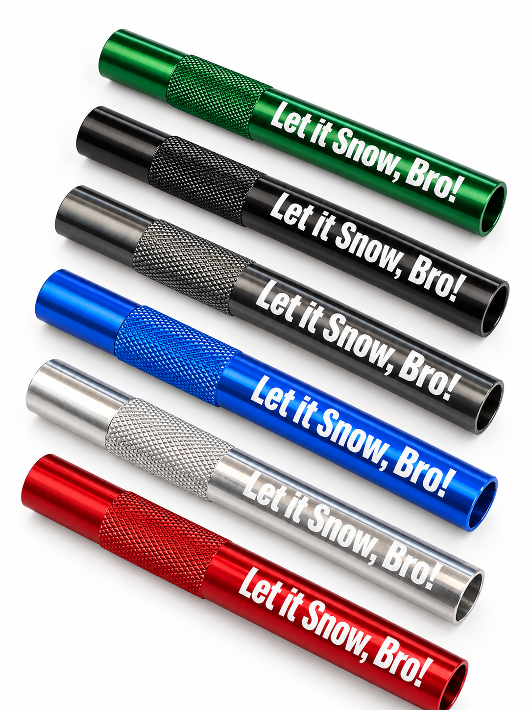 Zieh-Röhrchen aus Aluminium mit Gravur "Let it Snow, Bro!" in 6 Farben